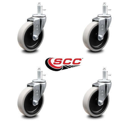 Service Caster 4 Inch Thermoplastic Rubber Wheel 3/8 Inch Threaded Stem Caster SCC, 4PK SCC-TS05S410-TPRS-381615-4
